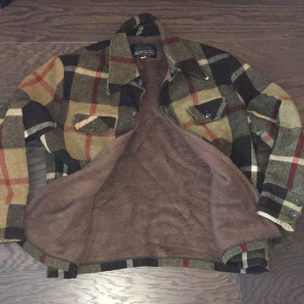 Vintage Maine Plaid Sherpa lined Sears Retro Hipster lumberjack Shirt Jacket 44